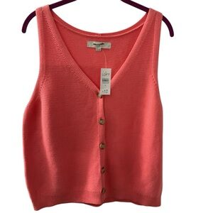 LOFT Coral Button-Front Knit Tank Sweater
